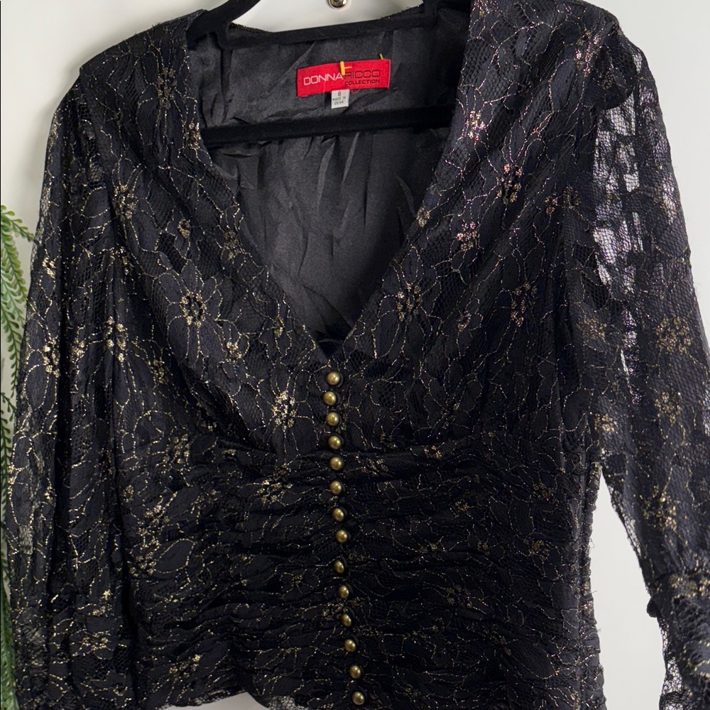 Donna Ricco Black and Gold Lace Blouse